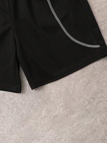 2pcs Kids/Tween Boys Casual Black Short Sleeve T-Shirt & Shorts Set, Street Punk Rock Preppy Style, Suitable For Spring/Summer Occasions - Black - View 5