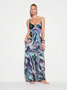 KIZN Beach Cover Up Swirl Print Wide Leg Balloon Trousers Vacation Resort Swimwear Cover Up Pants Summer Beachwear Boho Style - Multicolor - View 4