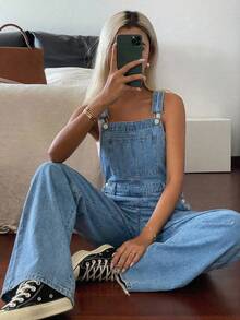 DAZY Áo liền quần denim nữ kiểu dáng thường ngày, có túi. - Rửa nhẹ - Xem 5