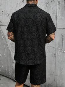 SLATEMANN 男士单排扣短袖衬衫和短裤休闲套装 - 黑色 - 查看 2