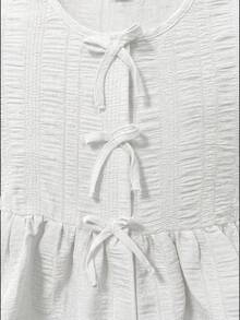 SHEIN Áo kiểu dáng thường ngày, thoải mái, có họa tiết, thắt nơ phía trước, thích hợp cho bé gái tuổi teen, đi nghỉ mát. - trắng - Xem 5