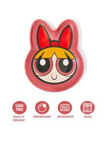 THE POWERPUFF GIRLS X SHEIN 1個卡通造型陶瓷迷你盤，適用於甜點、水果、小份食物，也可作為居家收納盤，收納鑰匙、珠寶等，適用於微波爐與洗碗機，適合居家使用，友誼、花開、泡泡、毛茛、Mojo - 西瓜紅 - 查看 3