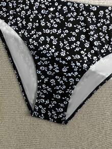 SHEIN Bộ đồ bơi tankini in hoa cho bé gái tuổi teen - Co giãn tốt, không xuyên thấu, có thể giặt máy, đồ bơi thời trang, thích hợp cho bơi lội, kỳ nghỉ, trang phục đi biển mùa hè, bộ đồ bơi trẻ em, kỳ nghỉ hè. - màu đen - Xem 3