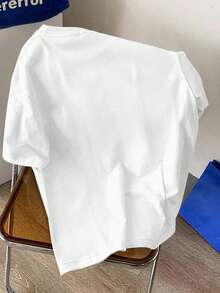 Manfinity Joysei Men's Casual Solid Color Letter Embossed Short Sleeve T-Shirt, Summer - White - View 2