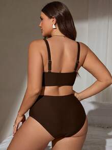 Swim Lushoire 2026 Model Baru Musim Panas Dasar Minimalis Dasar Ukuran Plus Wanita Tankini Set Pakaian Renang Liburan Pesta Pantai Cokelat - Coklat - View 2