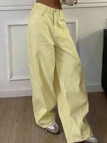 DAZY Pantalones vaqueros holgados de unicolor y estilo harem para mujer - Amarillo claro - Ver 6