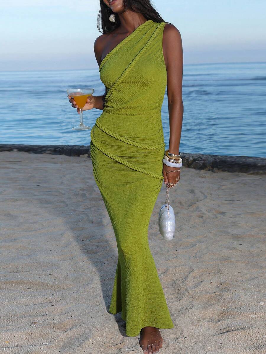 Opulessa Vestido de punto ajustado para mujer para vacaciones de primavera/verano - Verde - Ver 1