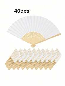 1PC 40PCS 60PCS White Paper Bamboo Folding Hand Fan Portable DIY For Birthday Engagement Graduation Wedding Party Home Table Centerpiece Decor Performance Photo Props Office Gift - one-size - View 9