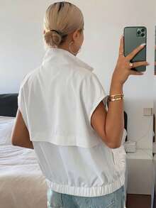 DAZY 女款翻領無袖短版街頭休閒背心式薄外套 夏季 - 白色 - 查看 4