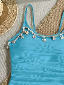 SHEIN Teen Girls Solid Color Jacquard 2 Pieces Set - Baby Blue - View 5
