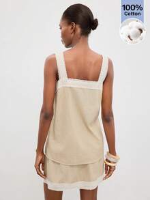 Maija Women's Contrast Lace Camisole And Shorts Casual 2 Pieces Set - Khaki - View 3