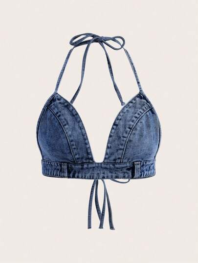 SHEIN EZwear 露背吊带性感牛仔上衣