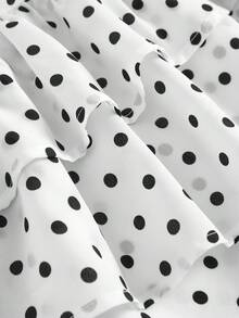 Girlism Vestido casual de vacaciones con estampado de lunares para niñas preadolescentes, diseño con volantes en el bajo y sin tirantes, adecuado para uso diario, elegante, fiesta, cita, reunión familiar, graduación, vacaciones - Blanco - Ver 6