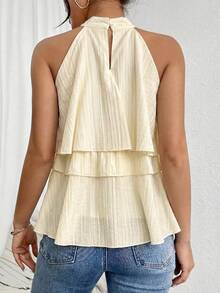 Firerie Blusa de gasa con volantes asimétricos y cuello suelto - Albaricoque - Ver 2