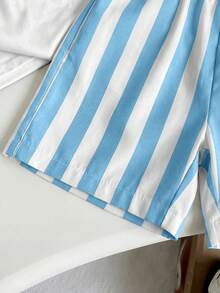 SHEIN 2er/Set Jungen T-Shirt Set, süßer Cartoon Auge & Palmenbaum Muster Sommer passende Shorts, lässiges Urlaubs Familien Outfit für den täglichen Gebrauch - Verschiedenfarbig - Übersicht 3