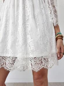 Wildy Robe d'été de base à taille cintrée, style bohème, patchwork de dentelle, pour festival de musique country western - Blanc - Voir 7