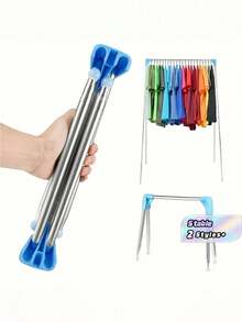 1 pieza Tendedero plegable y expandible de acero inoxidable, tendedero de ropa estable para el piso, ideal para el hogar, lavandería, camping y viajes, equipo de camping | Diseño moderno de tendedero de ropa, regalo para el Ramadán/Día de San Valentín - Multicolor - Ver 1