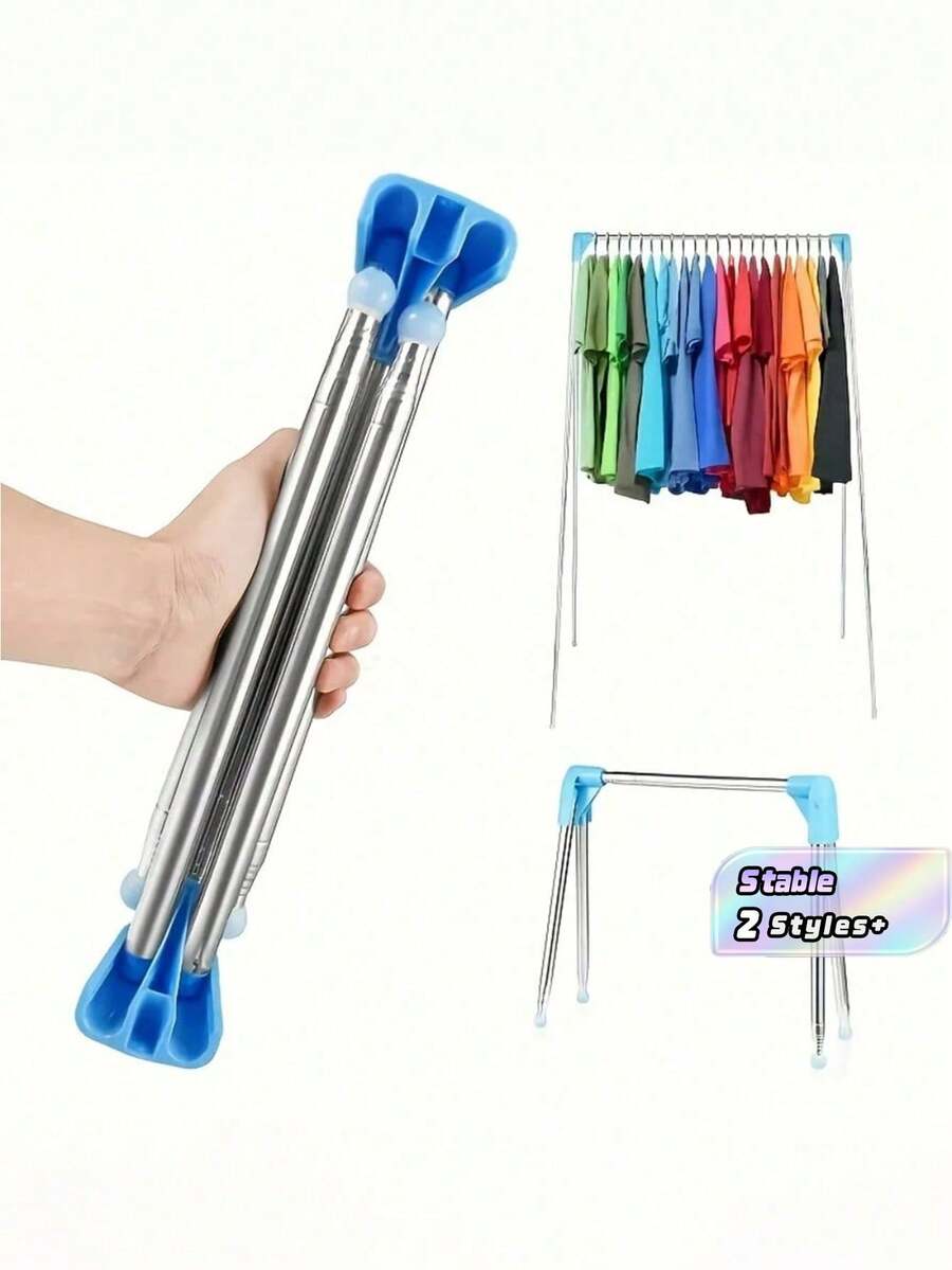 1 pieza Tendedero plegable y expandible de acero inoxidable, tendedero de ropa estable para el piso, ideal para el hogar, lavandería, camping y viajes, equipo de camping | Diseño moderno de tendedero de ropa, regalo para el Ramadán/Día de San Valentín - Multicolor - Ver 1