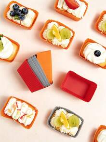 SHEIN 6Pcs Red Silicone Cupcake Muffin Baking Cups Liners Reusable Non-Stick Cake Molds Set - Red - View 2