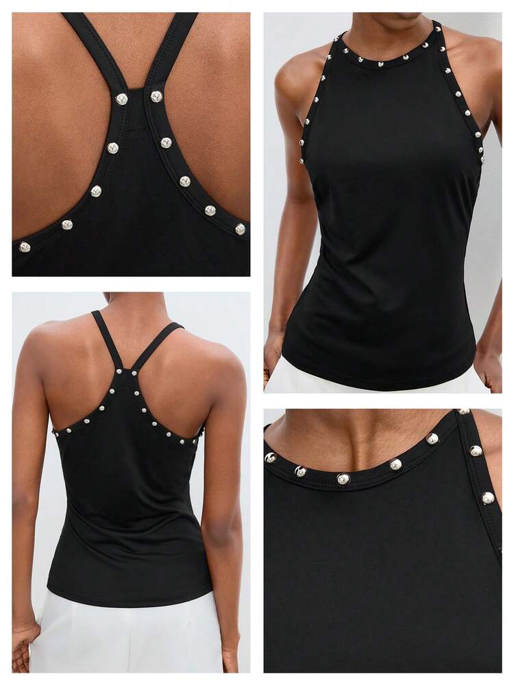 SHEIN Maija Women's Black,Summmer,Street Style,City Break Camisole Vest,Asymmetric Hem Design,Loose Casual Chic Beach Rave Night Out,Satin Shiny Fabric Y2k Top