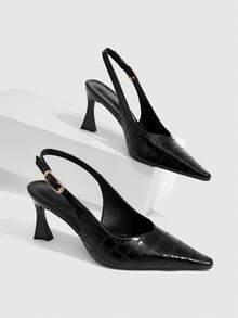 CUCCOO BIZCHIC Women's Shoes Retro Black Embossed Buckle Stiletto Sandals, Daily Versatile Models - Black - View 4