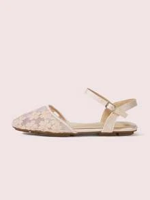 CUCCOO DOLLMOD Women's Shoes, Pink Fashion Round Toe Flower Embroidery Word With Mary Jane Cute And Sweet, Closed Toe Side Empty Flat Sandals - Pear Blossom - Pink - View 7