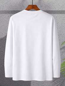 Manfinity Homme Men Solid Round Neck Long Sleeve Tee, Fall - White - View 2