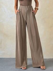 SHEIN Women, Spring, Summer, Long Length, Natural Waist, Daily Wear/ Comfortable, - Chocolate Brown - View 4