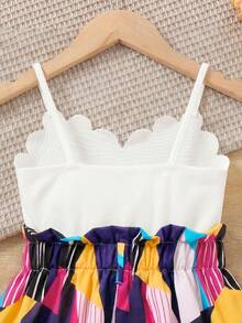 SHEIN Young Girl Contrast Color Shell Trim Sleeveless Jumpsuit, Summer - Multicolor - View 3