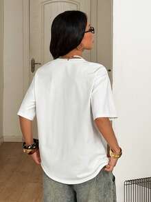 Coolane Áo thun oversized màu đen in hình họa tiết hip-hop, phong cách đường phố mùa hè dành cho nữ và nam, trang phục đôi. - trắng - Xem 5