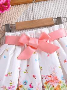 SHEIN Váy xếp ly in hoa màu hồng thanh lịch cho bé gái - trắng - Xem 3