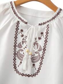 SHEIN Franclia Áo sơ mi ngắn tay nữ kiểu dáng thường ngày, họa tiết hoa điều và hình học, thích hợp cho mùa hè. - trắng - Xem 3