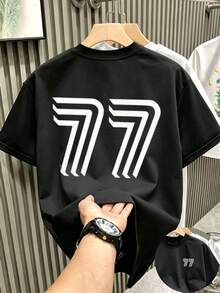 Manfinity Dauomo Camiseta de hombre con estampado numérico de estilo universitario - Negro - Ver 3
