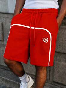 PAVTROS Men's Striped Drawstring Shorts - Red - View 3