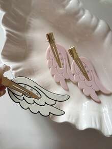 ROMWE Kawaii 4 chiếc kẹp tóc nữ đính đá hình cánh thiên thần phong cách retro ngọt ngào dễ thương, phụ kiện tóc phù hợp cho nữ dùng khi đi chơi và thường ngày - 4pcs / màu hồng trắng - Xem 3