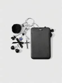 ROMWE 1 Funda para tarjeta de identificación Y2k Sweet Cool Babes Retro Personalizada Moda Dark Wind Goth con cuentas redondas de resina negra, alas de diablo, oso, estrella degradada, cereza de simulación tridimensional, pastel de pez plateado, strass brillante con efecto de aceite goteante, cruz, bola esponjosa, lazo de red, decoración de acrílico, funda para tarjeta de campus, tarjeta de trabajo, tarjeta de estrella, tarjeta de transporte, llavero DIY, colgante para bolso, adecuada para trabajadores de oficina, estudiantes, chicas de fiesta y mujeres para uso diario, regalos de vacaciones - Negro - Ver 12