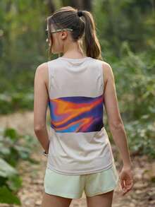 Exploreva Tie-Dye Print Patchwork Sports Tank Top - White - View 2