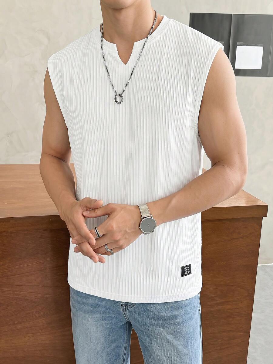 SWAVVY Men's Versatile Casual Ribbed Tank Top, Suitable For Daily Wear And Vacation - White - View 1