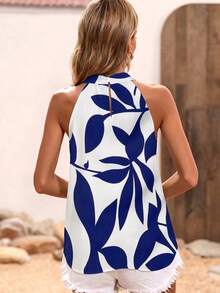 Breezaya Women's Summer Vacation Leaf Print Fold-Over Pleated Halter Shirt - Multicolor - View 2