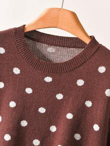 CosyJoli Plus Size Elegant French Polka Dot Minimalist Casual Pullover Top, Suitable For Commuting Fall/Winter - Brown - View 2