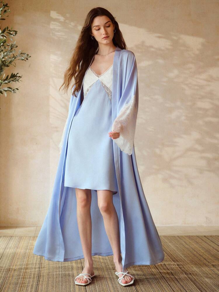 WOMEN'S CONTRAST LACE COLORBLOCK ROBE