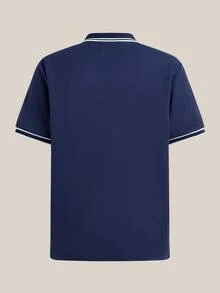 VeloEdit Contrast Color Raglan Short Sleeve Half-Placket Casual Summer Shirt,Plain, Men Old Money, Daily Leisure, Weekend Trips, Outdoor Activities, Travel Expeditions, Boyfriend/Husband Gift, Wedding, Spring To, Easter, Father's Day For Father - Navy Blue - View 4
