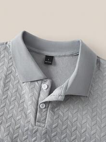 VeloEdit 男士純色短袖休閒/辦公 Polo 衫，淺灰色，領口，附鈕扣，老錢風，極簡風格 & 男友風，穿搭 - 淺灰色 - 查看 5