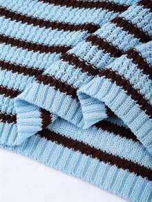 Franclia Plus Size Women Spring/Summer Casual Light Blue Round Neck Short Sleeve Knit Sweater Holiday - Multicolor - View 6