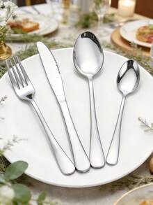 4/16/24pcs Stainless Steel Black 1010 Steak Knife, Fork, Spoon Cutlery Set, For Hotel, Restaurant, Home Dining - Silver - View 6