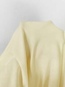 SHEIN BAE 优雅纯色不对称领无袖修身连衣裙 - 奶油色 - 查看 7