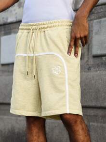PAVTROS Men's Letter Print Drawstring Waist Casual Versatile Daily Wear Shorts, Holiday - Beige - View 4