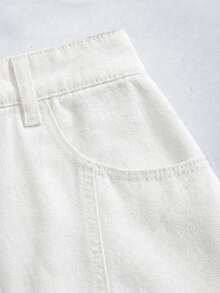 SHEIN MOD Plus Size Women Hollow Embroidery Ruffle Hem Denim Mini Skirt - White - View 6