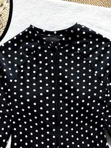 SHEIN 少女波点连体泳衣，适合海滩度假、泳池派对、沙滩派对 - 黑與白 - 查看 3