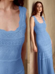 MOTF PREMIUM WOMEN'S ROMANTIC DATE SLEEVELESS LONG KNIT DRESS, SPRING/SUMMER - Blue - View 7